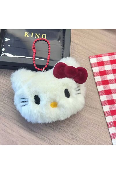 Choice سلسلة مفاتيح قطيفة برتقالية اللون على شكل شخصية هيلو كيتي من سانريو، ق...