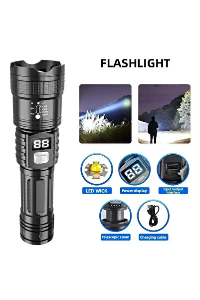 Heinast مصباح يدوي LED أسود فائق السطوع بقوة 100000 لومن، طويل المدى، تكتيكي،...