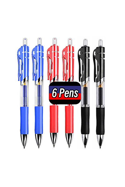 Choice ٦ أقلام حبر جاف قابلة للسحب، ٠٫٥ مم، ألوانها أحمر وأزرق وأسود، أقلام ح...