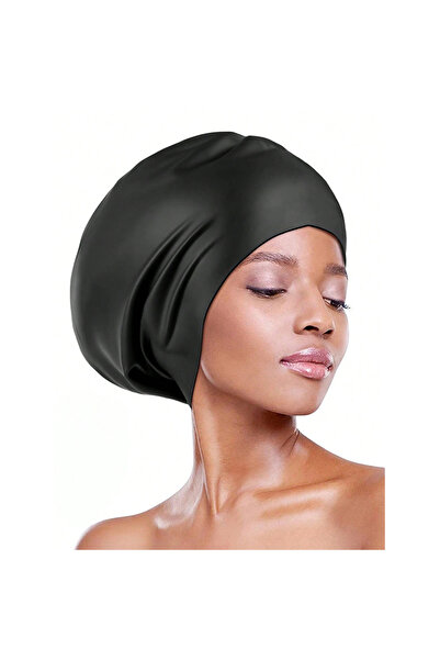 Choice black Extra large silicone swimming cap with long hair and dirty braid...