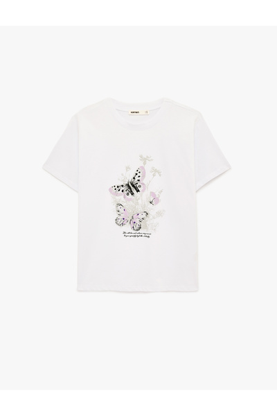 Koton Regular Fit Short Sleeve Crew Neck Butterfly Printed T-Shirt