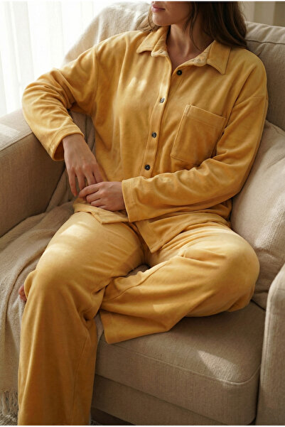 Motif Mağaza Pamuklu Uzun Kollu Cep Detaylı Kadın Pijama Takımı