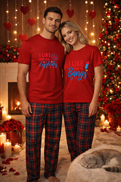 MVRDAR Couple's Pajama Set - T-shirt and Pajama Pants, Cotton, Valentine's an...