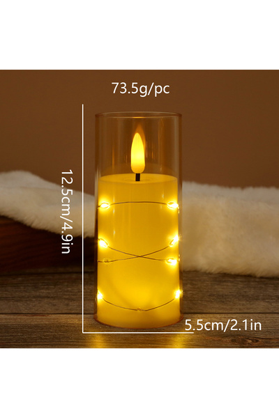 Choice medium LED flameless candle with string lights, button battery powered...