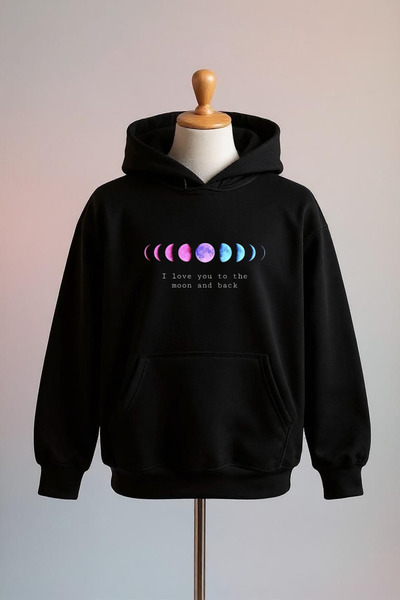 Vordevia Phases of the Moon Printed Cotton 3 Thread O Oversized K Hooded Swea...