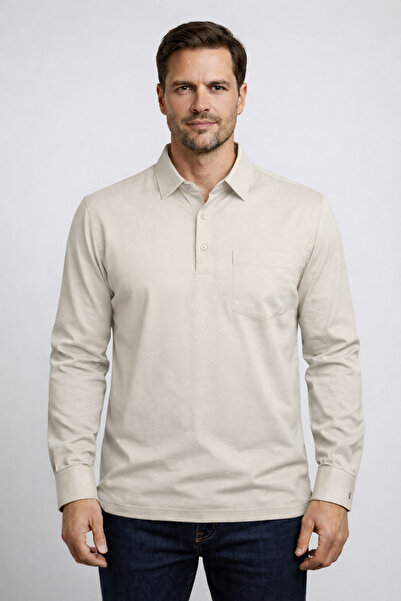 CMZ COLLECTİON Tricou polo pentru bărbați, din bumbac, cu guler, mânecă lungă...