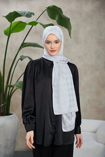 İpekhan Silver Jacquard Houndstooth Pattern Shawl