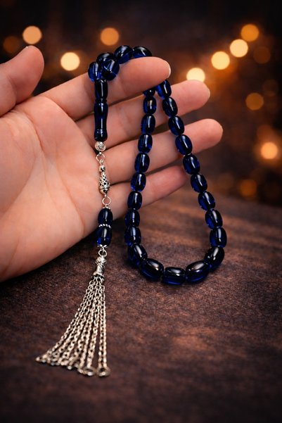 vevasilver Capsule Cut Beirut Drop Amber Prayer Beads, Tassel Handcrafted Rhodium Plated