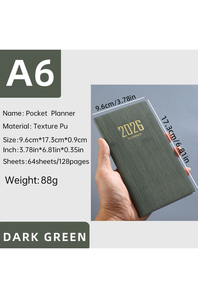 Choice A6 army green A6 specification 2026 English calendar book, 64 sheets 1...