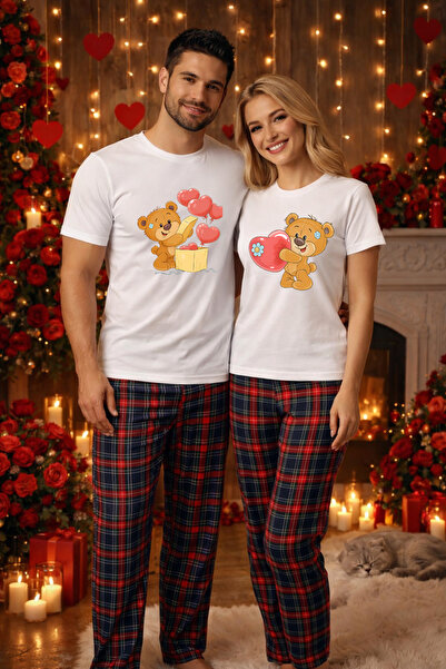 MVRDAR Couple's Pajama Set - T-shirt and Pajama Pants, Cotton, Valentine's an...