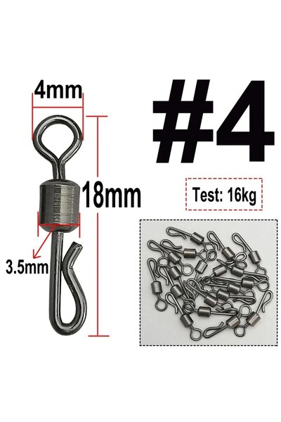 Choice 50 قطعة من وصلات الصيد الدوارة ذات المحامل على شكل حرف Q، مقاس 4، سريع...