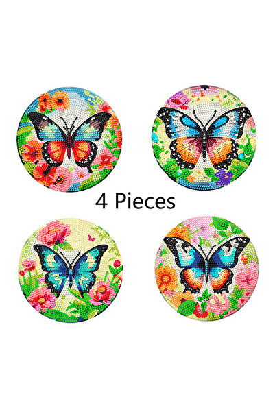 Choice WHITE 4-piece set of colorful butterfly patterned wooden diamond paint...