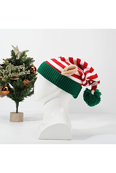 Choice green 28x40cm Christmas Striped Knitted Elf Hat with Ear, Red Green/Re...