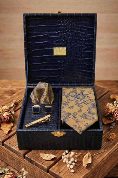 Kravatkolik Ανδρικό κουτί δώρου σε μπλε ναυτικό χρώμα - Κλιπ γραβάτας με μανι...