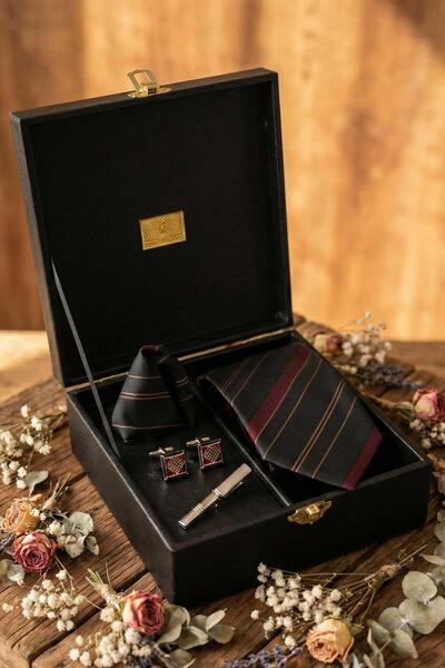 Kravatkolik Black Men's Gift Box - Tie Cufflink Tie Clip Kmk142