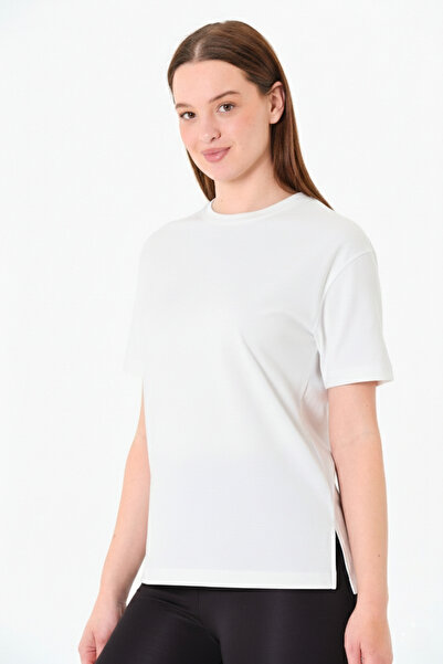 Sortie Women's Crew Neck Short Sleeve Regular Fit Slit Ecru Color Modal Basic...