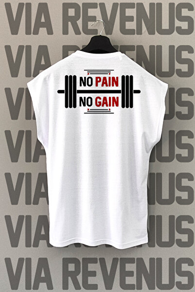 Vordevia No Pain No Gain Back Printed Zero Sleeve 100% Cotton Sports Tshirt