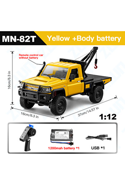 Choice MN82T أصفر MN82T 1:12 2.4G RC شاحنة زاحفة رافعة رباعية الدفع تعمل بالت...