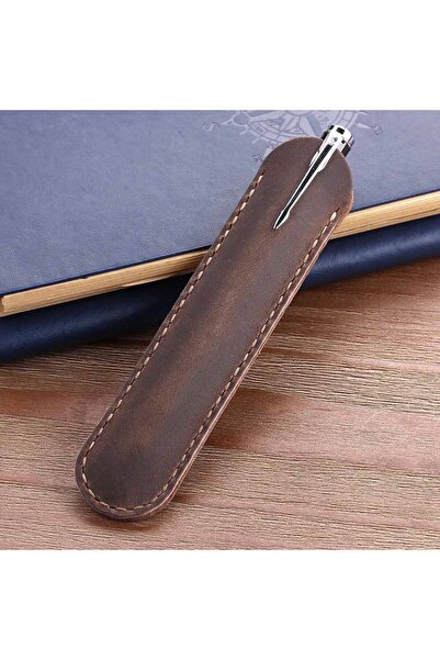 Choice Brown Retro Handmade Genuine Leather Pencil Bag Cowhide Metal Fountain...