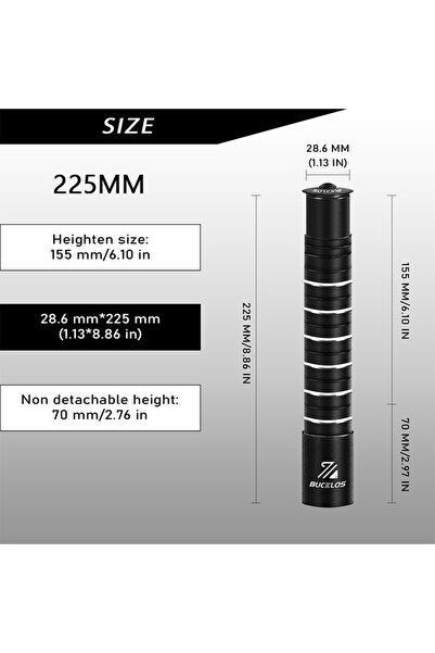Choice10 BUCKLOS 225MM-RISE 155MM BUCKLOS موسع ساق دراجة هوائية من سبيكة الأل...