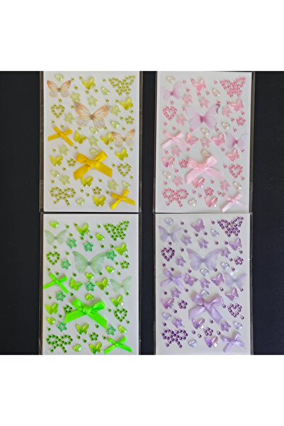 Choice مجموعة من 4 قطع من ملصقات أحجار الراين الملونة على شكل فيونكة وقلب ونج...