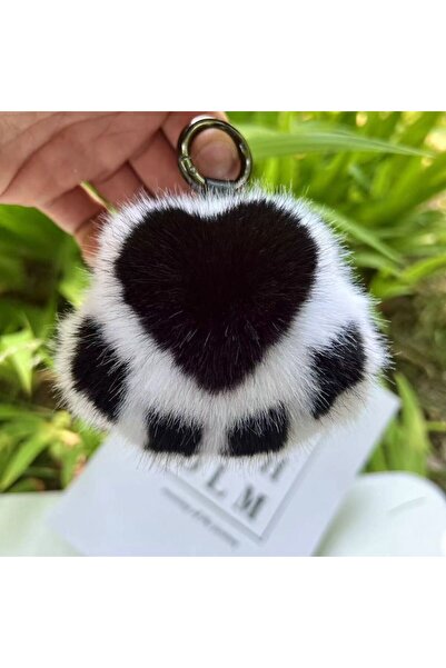 Choice A Cat Paw Pendant Keychain Couple Keychain Fluffy Faux Fur Keychain Ch...