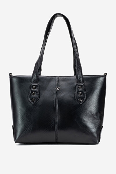 Dericlub حقيبة كتف نسائية من ميلينا جلد طبيعي أسود