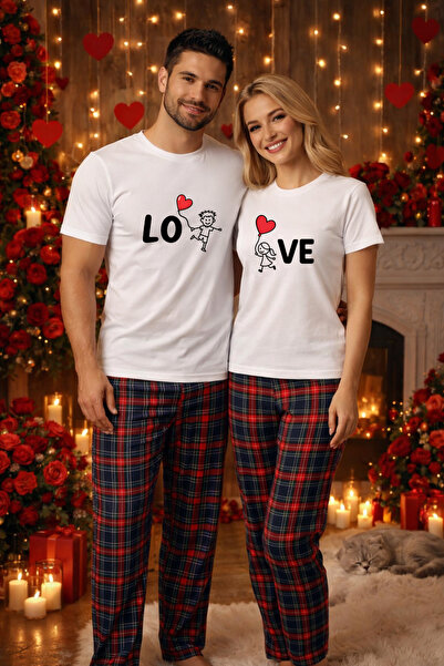 MVRDAR Set pijamale pentru cuplu â€“ tricou si pantaloni pijamale, bumbac, Va...