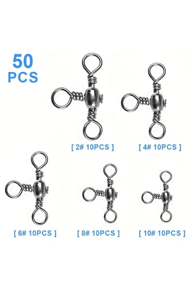 Choice مجموعة متنوعة الأحجام من 50 قطعة من موصلات الصيد الدوارة ثلاثية الاتجا...