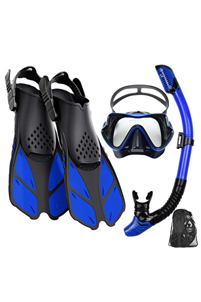 Choice طقم قناع غطس أسود وأزرق مع زعانف وأنبوب تنفس، مقاس كبير/كبير جدًا، معد...