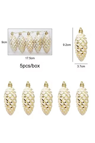 Choice خمس كرات مخروطية ذهبية مطلية بألوان عيد الميلاد، زينة معلقة لشجرة عيد ...