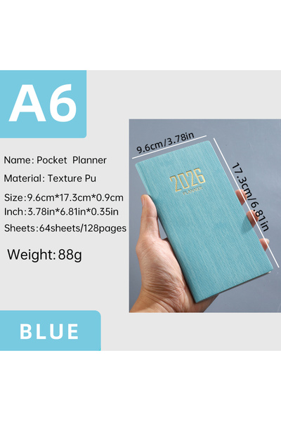 Choice A6 SKY BLUE A6 specification 2026 English calendar book, 64 sheets 128...
