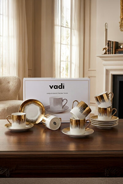 Vadi Gold Detailed 6-Person Porcelain Coffee Cup Set Luxury