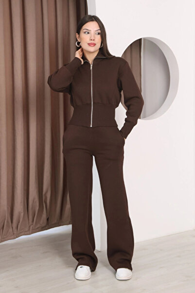 lodmela Basic Zippered Double Suit 5001-Brown