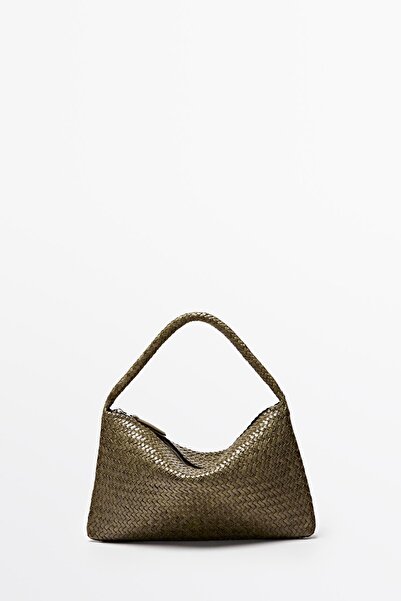 Massimo Dutti Küçük örgülü deri omuz çantası