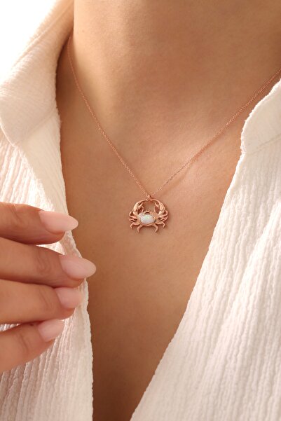 LOTUS JW 925 Ayar Gümüş Opal Taşlı Yengeç Kolye - 925 Ayar Gümüş Kolye