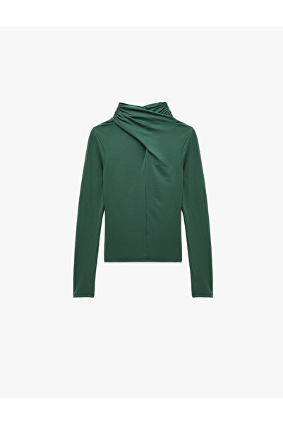 Koton Μακρυμάνικο μπλουζάκι με λεπτή εφαρμογή, ντραπέ και όρθιο γιακά