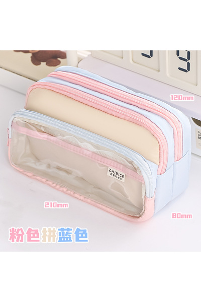 Choice مقلمة أقلام جديدة باللونين الوردي والأزرق بتصميم كاواي، سعة كبيرة، مقا...