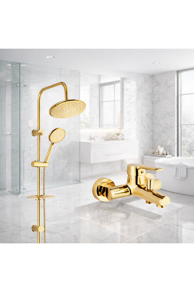 RocciArmatur Gold Tepe Duş Seti Duş Robotu Banyo Duş Bataryası Yağmurlama Duş...