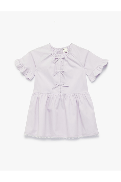 Koton Βαμβακερό φόρεμα με φιόγκο και κοντά μανίκια