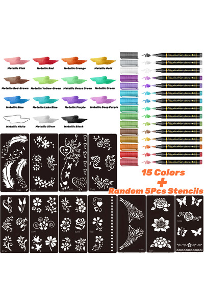 Choice 15Colors-5Stencils Temporary Tattoo Markers for Skin,10 Colors Tattoo ...