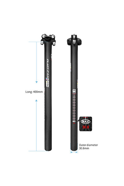 Choice عمود مقعد دراجة هوائية من الكربون 30.8X400، مقاس 27.2/30.8/31.6 مم، لو...