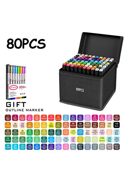 Choice ٨٠ لونًا (٢٤/٣٦/٤٨/٦٠/٨٠/١٢٠/١٦٨ لونًا) أقلام تحديد فنية دائمة برأس مز...