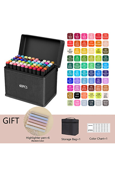 Choice ٦٠ قلم تلوين كحولي بألوان متعددة، برأسين، أقلام رسم دائمة للفنانين وال...