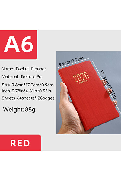 Choice A6 Red A6 specification 2026 English calendar book, 64 sheets 128 page...