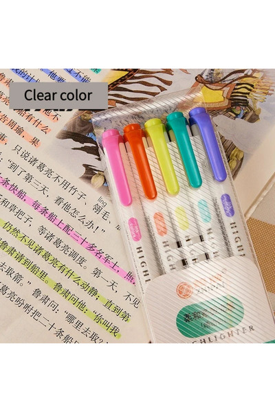 Choice مجموعة أقلام تظليل شفافة برأسين، 5 ألوان/علبة، أقلام تظليل فلورية للرسم