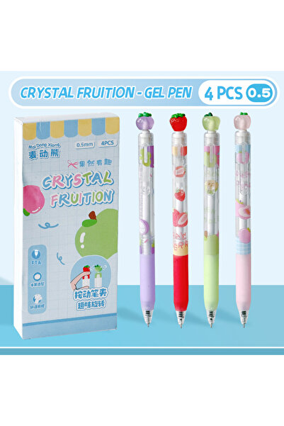 Choice أقلام جل كريستال فرويشن سوداء، 4 قطع/عبوة، أقلام إبداعية على شكل فاكهة...