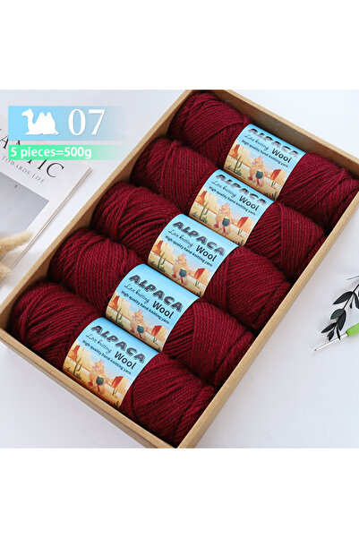 Choice 07 Purple Red 500g of Alpaca Yarn with 5 Skeins Included, Coarse Wool ...