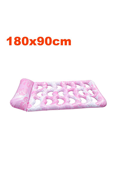 Choice سرير عائم قابل للنفخ وردي اللون، مقاس 180×90 سم، مزود بمسند رأس، مصنوع...