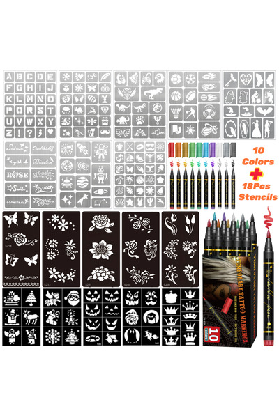 Choice 10Colors-18Stencils Temporary Tattoo Markers for Skin,10 Colors Tattoo...